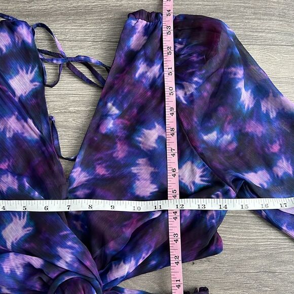 ShopBop RAHI Leila Cut Out Midi Dress Front Slit Chiffon Purple Tie Dye Small - Picture 10 of 12